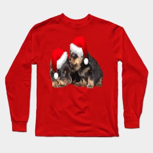 Christmas Rottweilers Wearing Festive Holiday Hats Long Sleeve T-Shirt